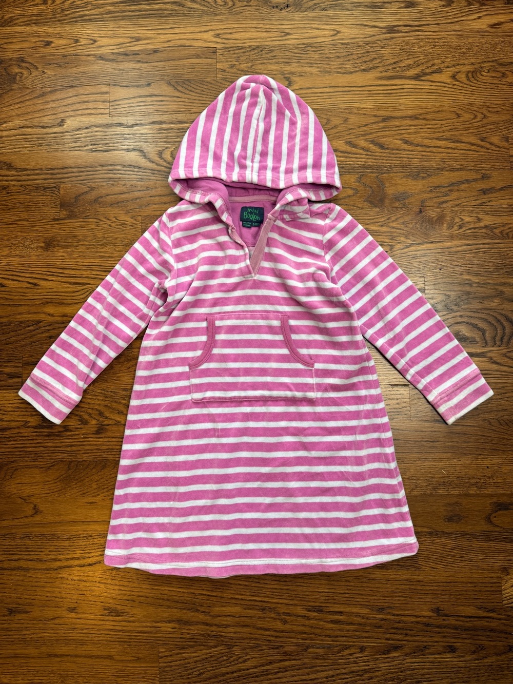 Mini Boden Girls Pink White Stripe Toweling Velour Hooded Beach Dress Swim Cover